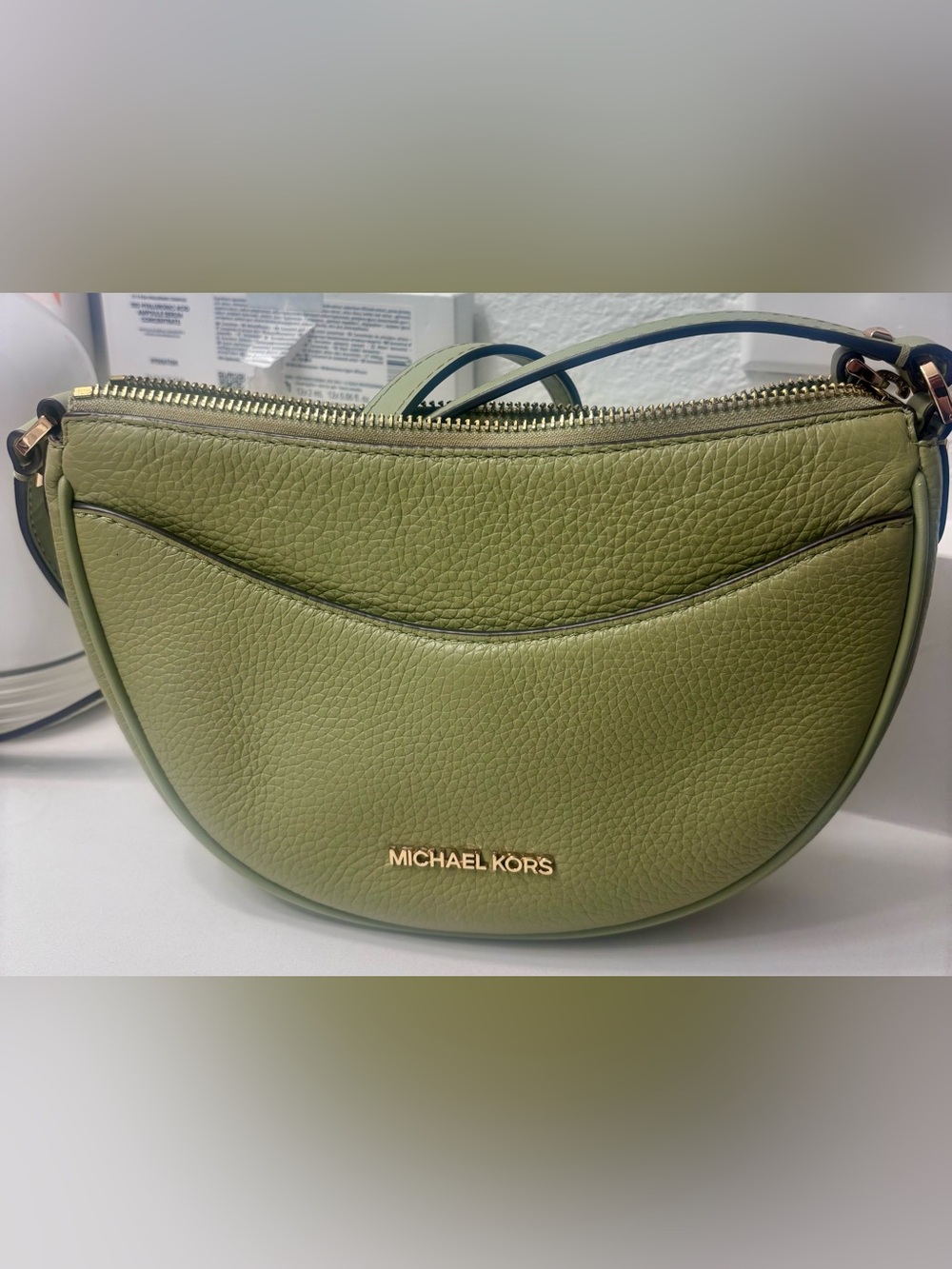 Michael Kors Olive Green Leather Crescent Crossbody Bag